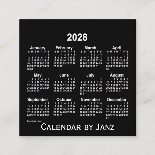 2028 Neon White Calendar by Janz Square Business Card