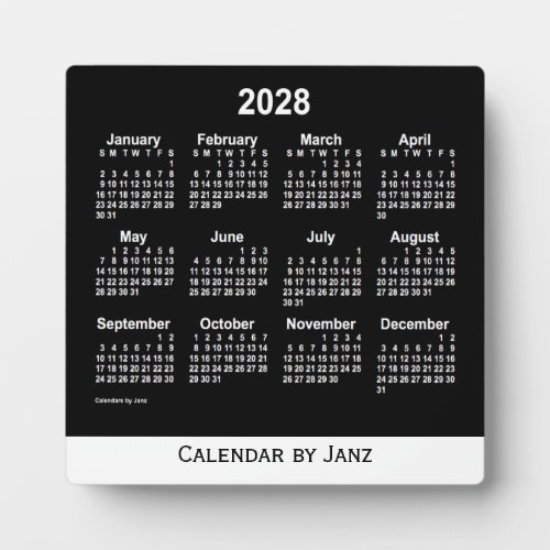 2028 Neon White Desk Calendar by Janz Plaque