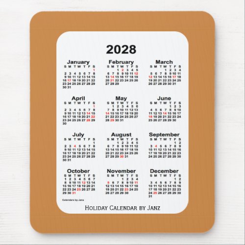 2028 Peru Gold Holiday Calendar by Janz Mouse Pad