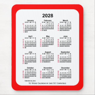 2028 Red 52 Weeks ISO Calendar by Janz Two Tone Mouse Pad