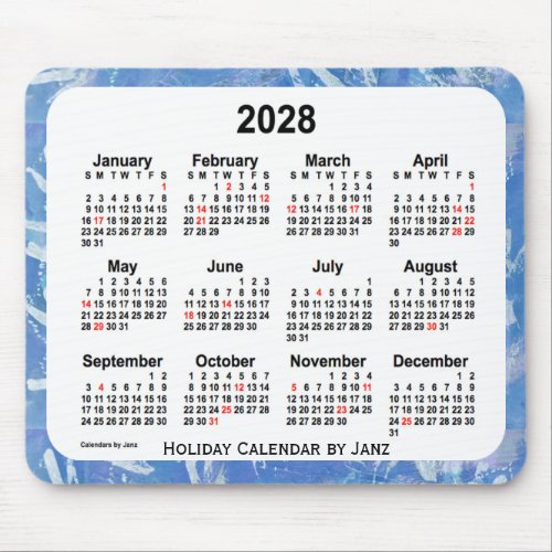 2028 Sky Blue Holiday Art Calendar by Janz Mouse Pad