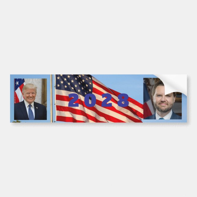 2028 Trump Vance bumper sticker flag background (Front)