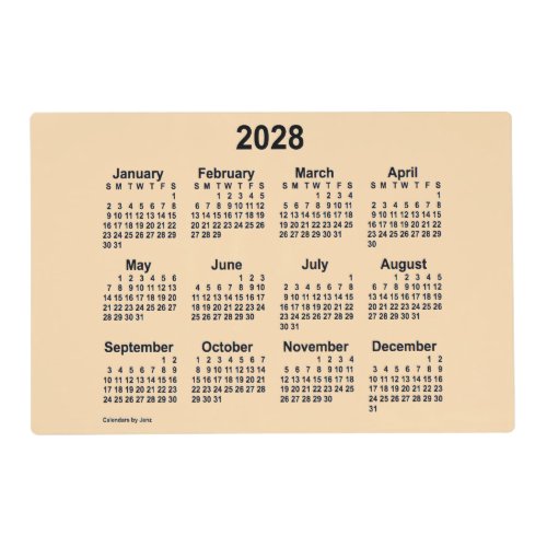 2028 Wheat Neon Laminated Calendar by Janz Placemat