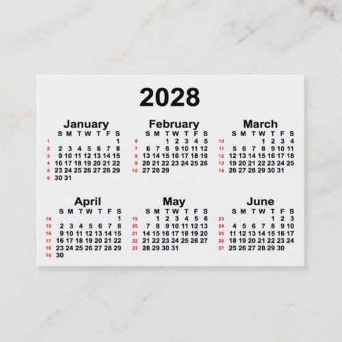 2028 White 52 Week Calendar by Janz Business Cards