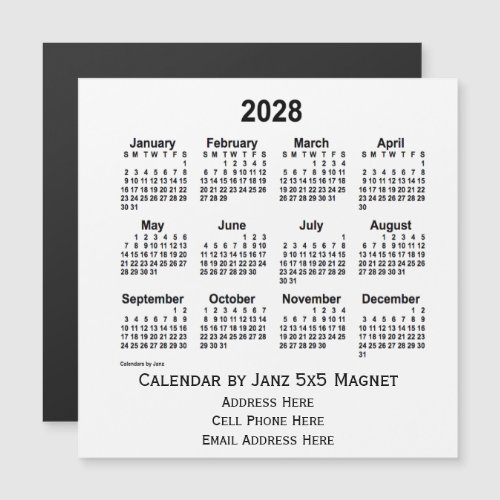 2028 White Business Calendar by Janz 5x5 Magnet