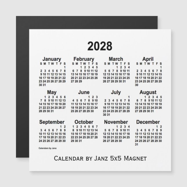2028 White Calendar by Janz 5x5 Magnet (Front/Back)