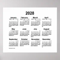 2028 White Calendar by Janz Print | Zazzle