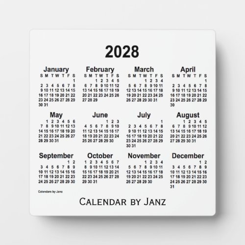 2028 White Desk Calendar by Janz Plaque