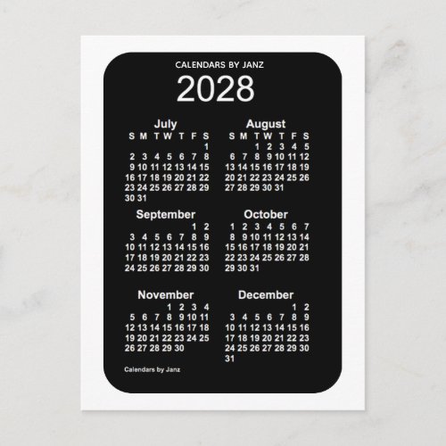 2028 White Neon 6 Month Mini Calendar by Janz Postcard