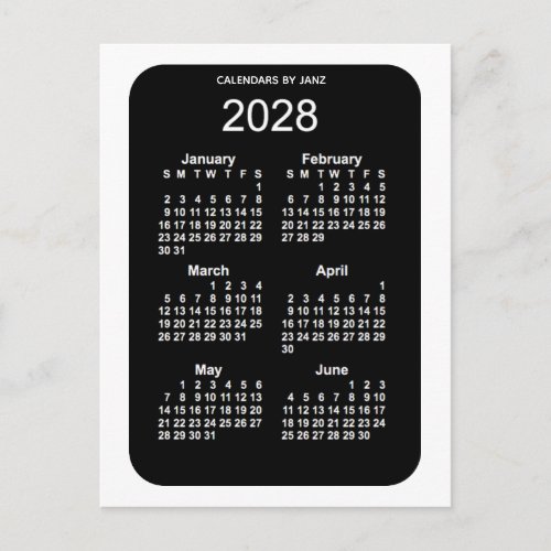 2028 White Neon 6 Month Mini Calendar by Janz Postcard