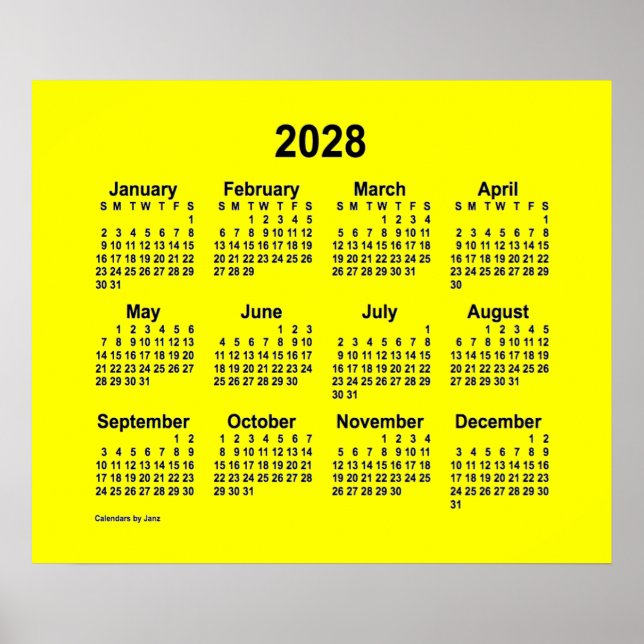 2028 Yellow Calendar by Janz Print (Front)