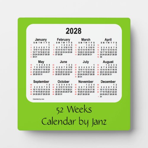 2028 Yellow Green 52 Weeks Calendar by Janz Plaque