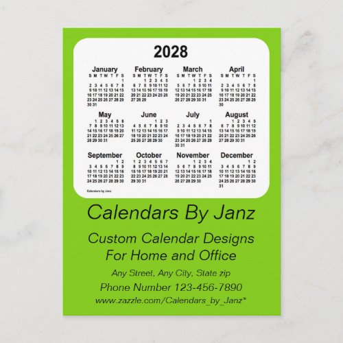 2028 Yellow Green Business Calendar by Janz Postcard