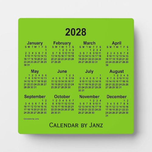 2028 Yellow Green Desk Calendar by Janz Plaque