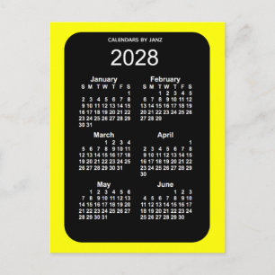 2028 Yellow Neon 6 Month Mini Calendar by Janz Postcard
