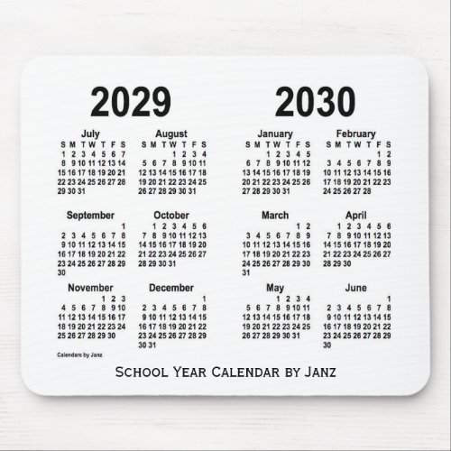 2029_2030 White School Calendar by Janz Mouse Pad