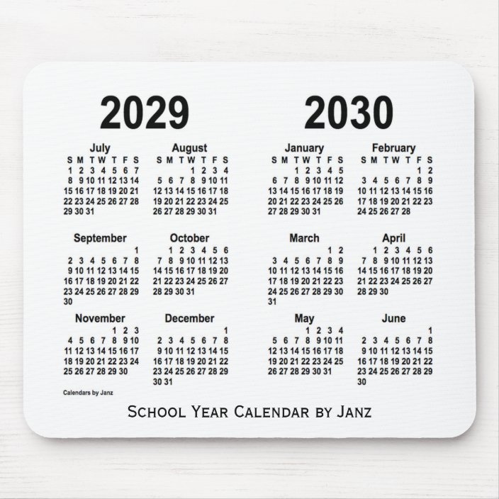 2029-2030 White School Calendar by Janz Mouse Pad  Zazzle.com