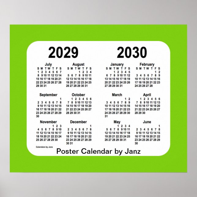 2029-2030 Yellow Green School Calendar by Janz Poster (Front)