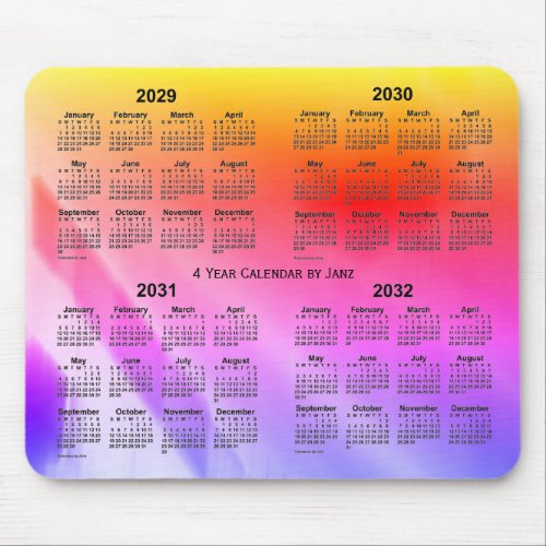 2029_2032 Rainbow Shadows 4 Year Calendar by Janz Mouse Pad