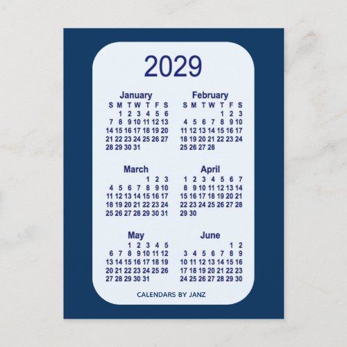 2029 Alice Blue 6 Month Mini Calendar by Janz Postcard