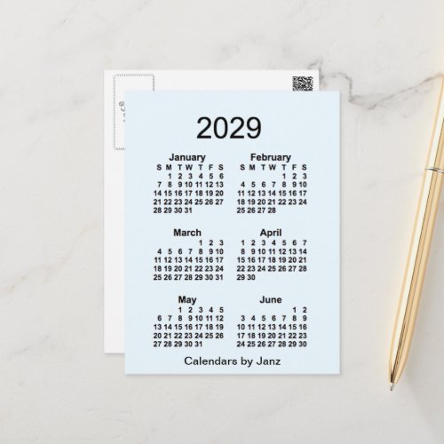 2029 Alice Blue 6 Month Mini Calendar by Janz Postcard
