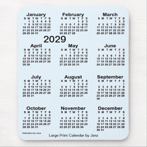 2029 Alice Blue Large Print Calendar by Janz Mouse Pad