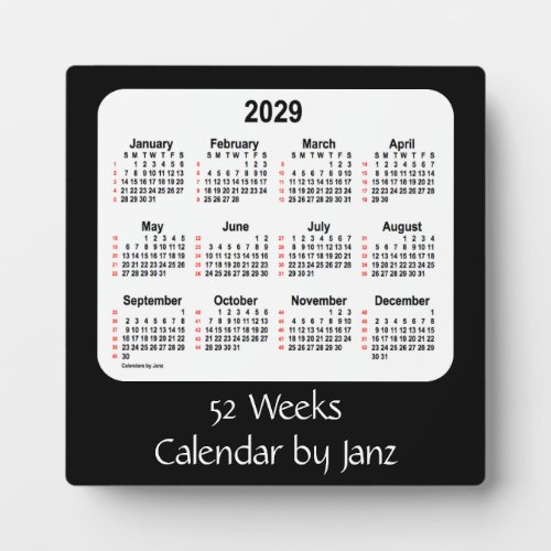 2029 Black 52 Weeks Calendar by Janz Plaque