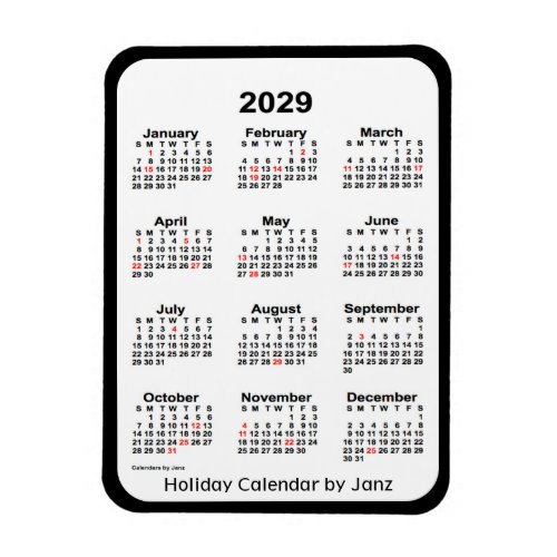 2029 Black Holiday Calendar by Janz Magnet