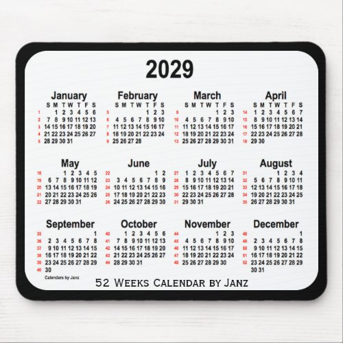 2029 Black Two Tone 52 Weeks Calendar by Janz Mouse Pad