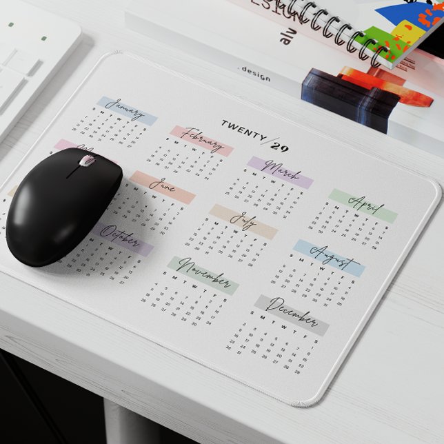 2029 FULL YEAR CALENDAR PASTEL HANDWRITTEN SCRIPT MOUSE PAD (Creator Uploaded)