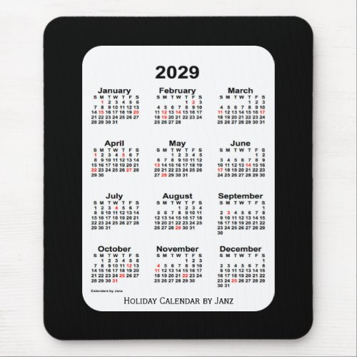 2029 Holiday Two Tone Black Calendar by Janz Mouse Pad