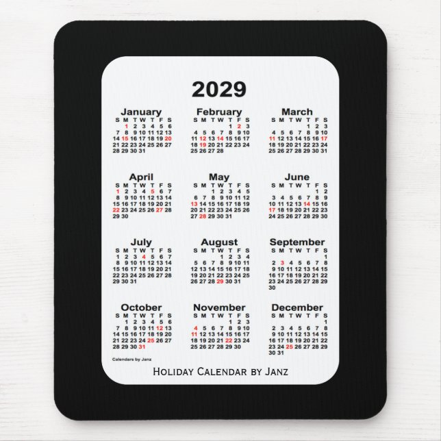 2029 Holiday Two Tone Black Calendar by Janz Mouse Pad (Front)