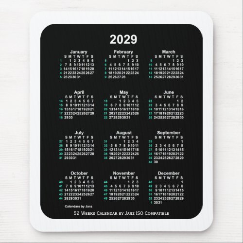 2029 Neon 52 Weeks ISO Calendar by Janz Two Tone Mouse Pad