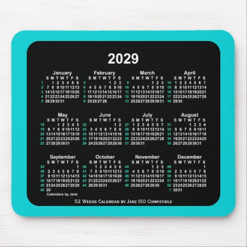 2029 Neon 52 Weeks ISO Calendar by Janz Two Tone Mouse Pad