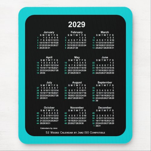 2029 Neon 52 Weeks ISO Calendar by Janz Two Tone Mouse Pad
