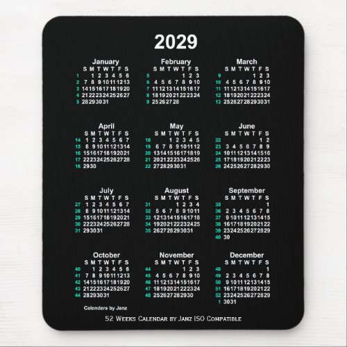 2029 Neon White 52 Weeks ISO Calendar by Janz Mouse Pad