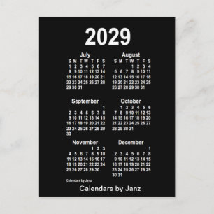 2029 Neon White 6 Month Mini Calendar by Janz Postcard