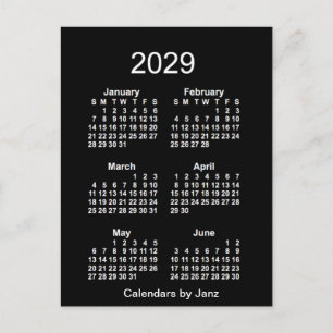 2029 Neon White 6 Month Mini Calendar by Janz Postcard