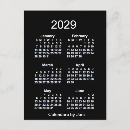 2029 Neon White 6 Month Mini Calendar by Janz Postcard