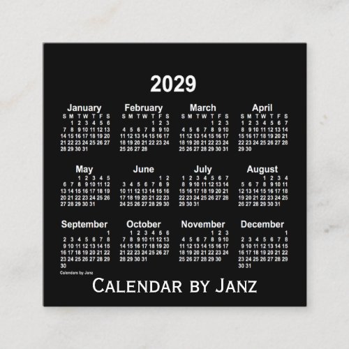 2029 Neon White Calendar by Janz Square Business Card