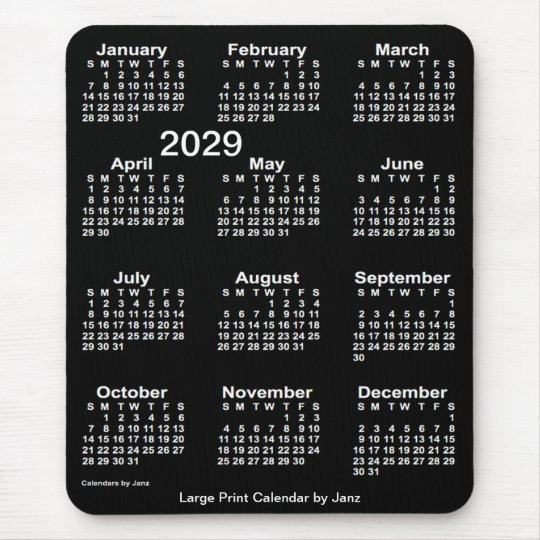 2029 Neon White Large Print Calendar by Janz Mouse Pad | Zazzle.com