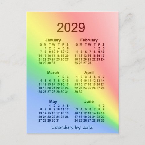 2029 Rainbow 6 Month Mini Calendar by Janz Postcard