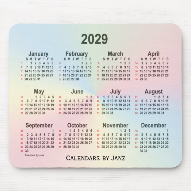 2029 Rainbow Cloud 52 Weeks Calendar by Janz Mouse Pad (Front)