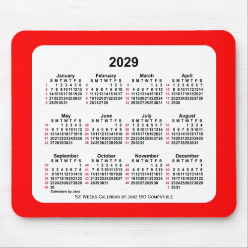 2029 Red 52 Weeks ISO Calendar by Janz Two Tone Mouse Pad