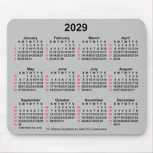 2029 Silver 52 Weeks ISO Calendar by Janz Mouse Pad