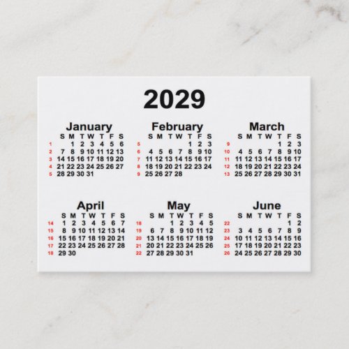 2029 White 52 Week Calendar by Janz Business Cards