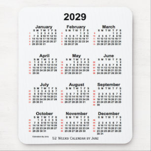 2029 White 52 Week Calendar by Janz Mouse Pad