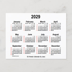 2029 White 52 Weeks Calendar by Janz Postcard