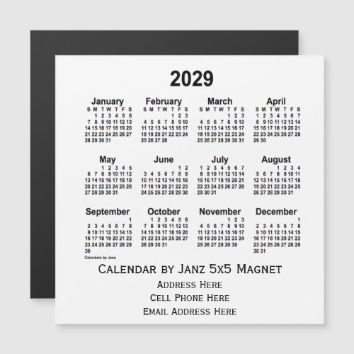 2029 White Business Calendar by Janz 5x5 Magnet