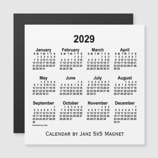 2029 White Calendar by Janz 5x5 Magnet (Front/Back)